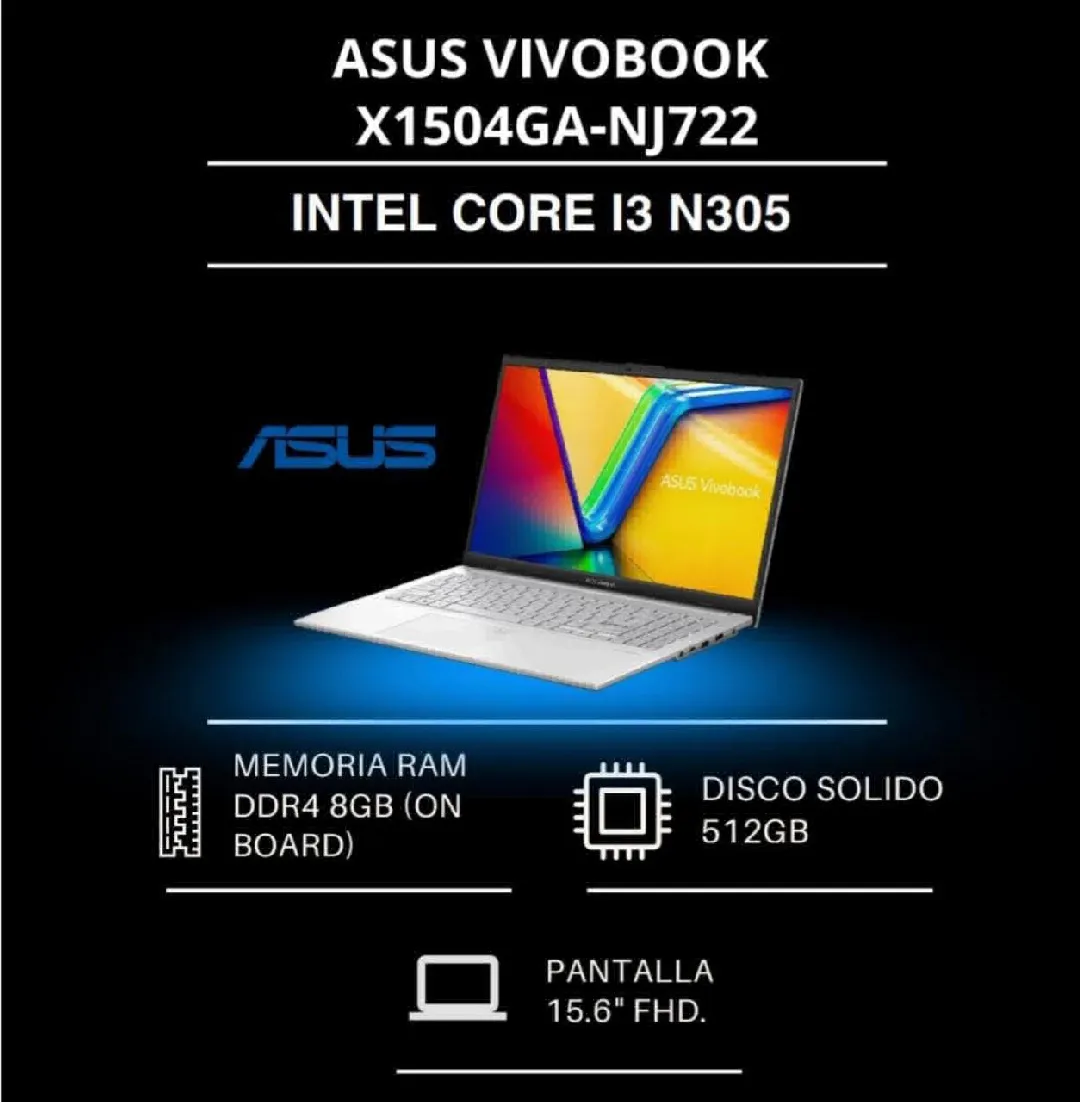 ASUS VIVOBOOK X 1504GA,INTEL COREI3 N305, DISCO SOIDO512GB,RAM DDR4