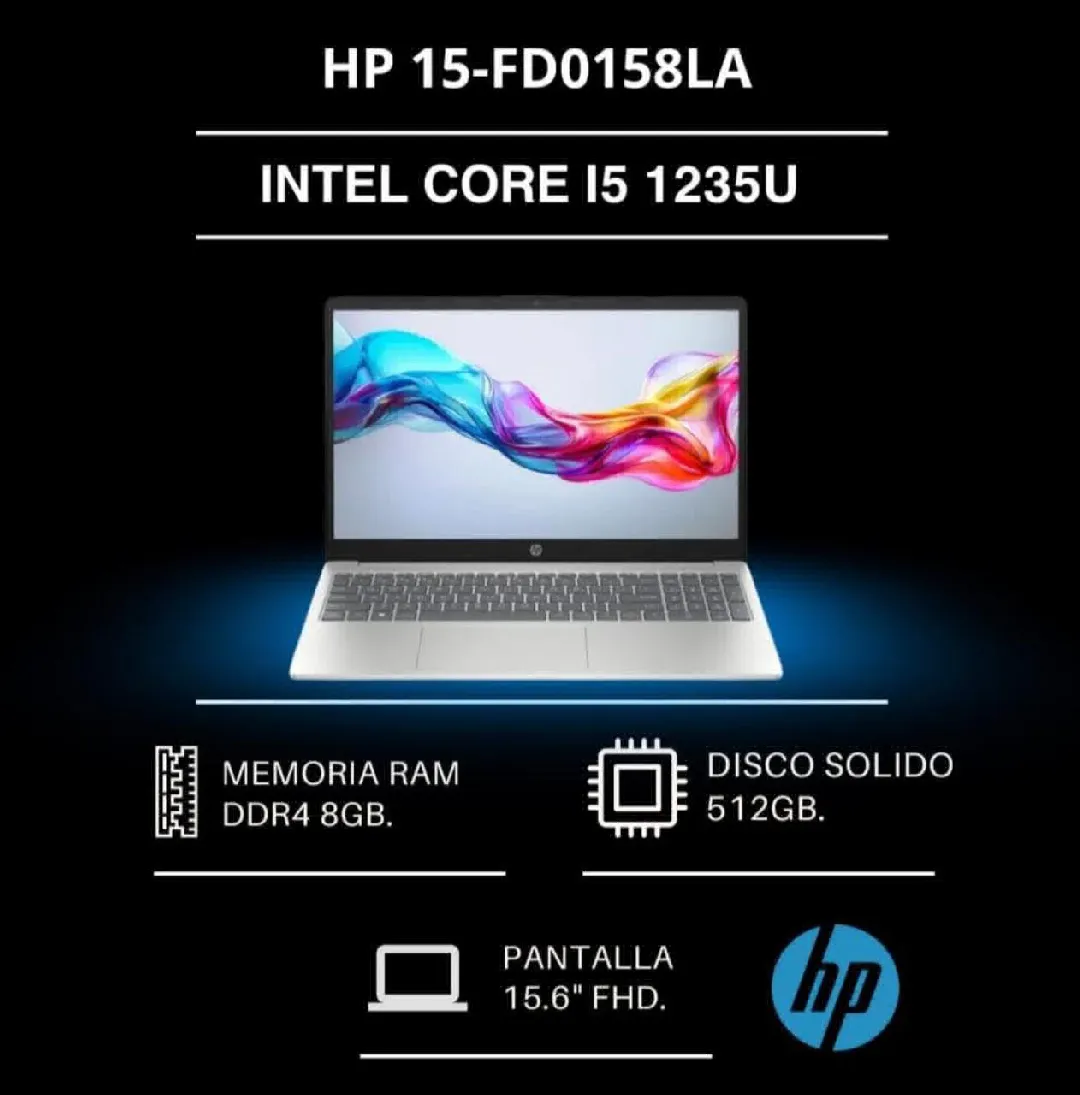 HP 15-FD0158LA,INTEL CORE I5 1235U,DISCO SOLIDO 512GB,RAM DDR4 8GB.