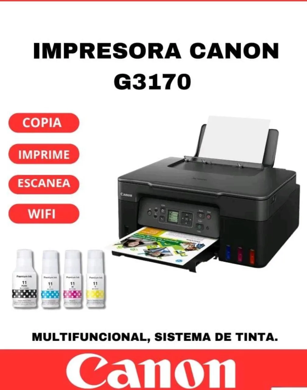 IMPRESORA CANON G3170,COPIA IMPRIME ESCANEA WIFI