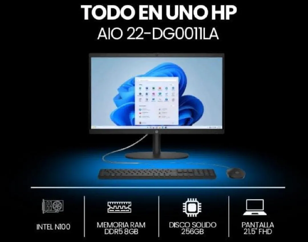 TODO EN UN HP INTEL N100 DISCO SOLIDO 256GB PANTALLA 21.5 FHD DDR58GB