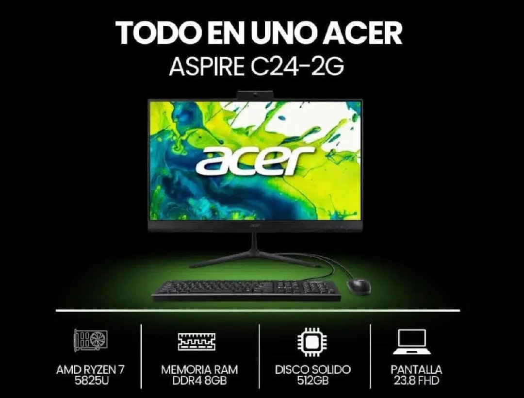 TODO EN UNO ACER AMD RIZEN7, DISCO SOLIDO 512GB.PANTALA 23.8,MEMORIA RAM DDR4 8GB