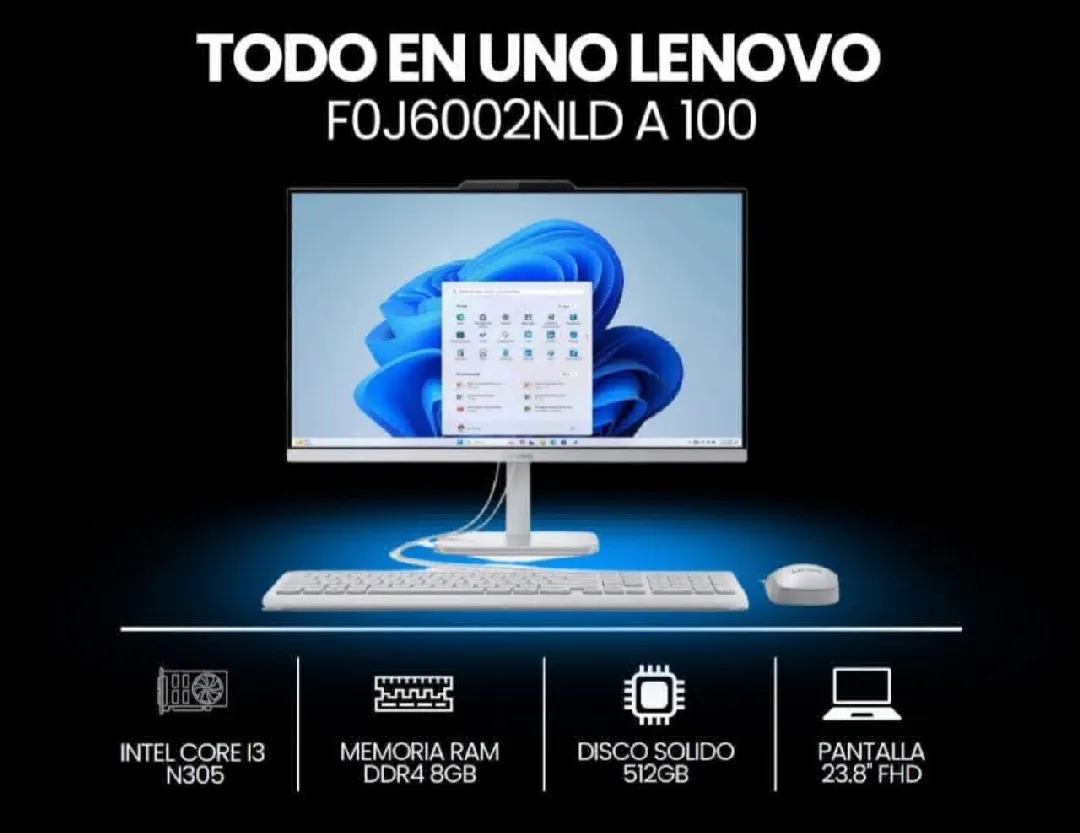 TODO EN UNO LENOVO, INTEL CORE I3,DISCO SOLIDO 512GB, RAM DDR4 8GB