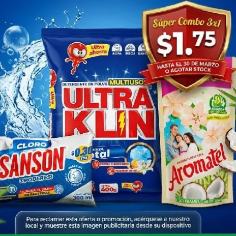 Promoción Detergente Ultra klin 400/Cloro + Suavizante