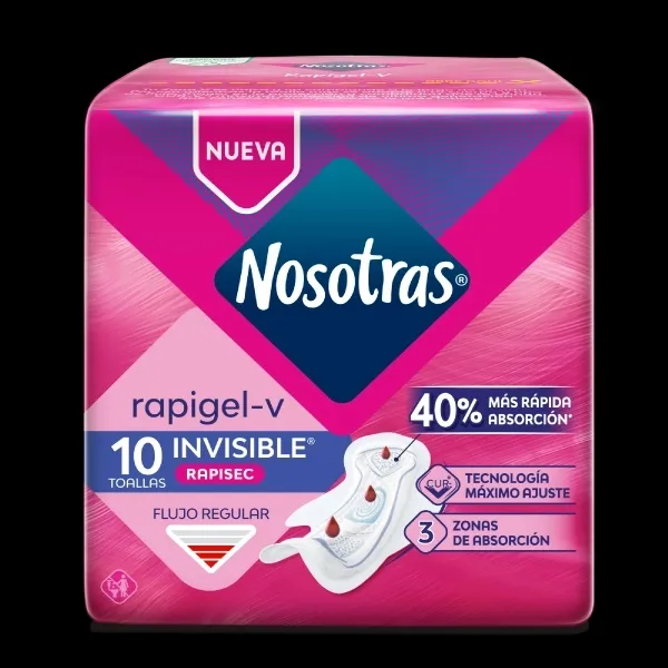 Toallas Sanitarias Nosotras Rapigel-V Invisible Clasica