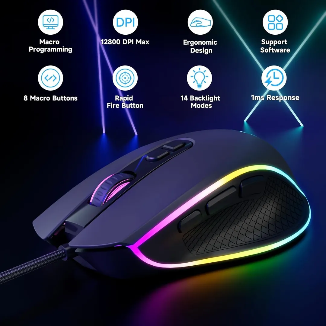 🖱️ Mouse Gamer ELECGO RGB Programable 8 Botones Precisión y control total 🎮🔥