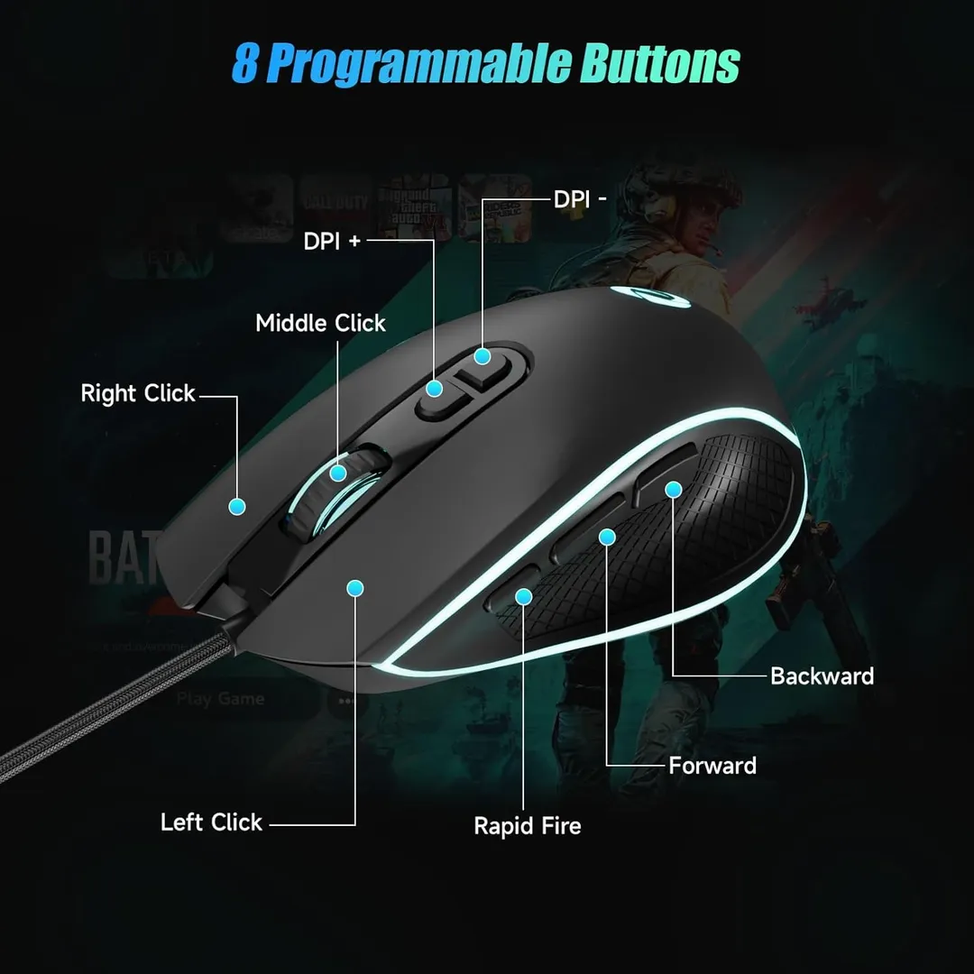 🖱️ Mouse Gamer ELECGO RGB Programable 8 Botones Precisión y control total 🎮🔥