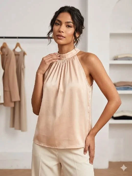 436 Blusa satinada cuello alto mia moda