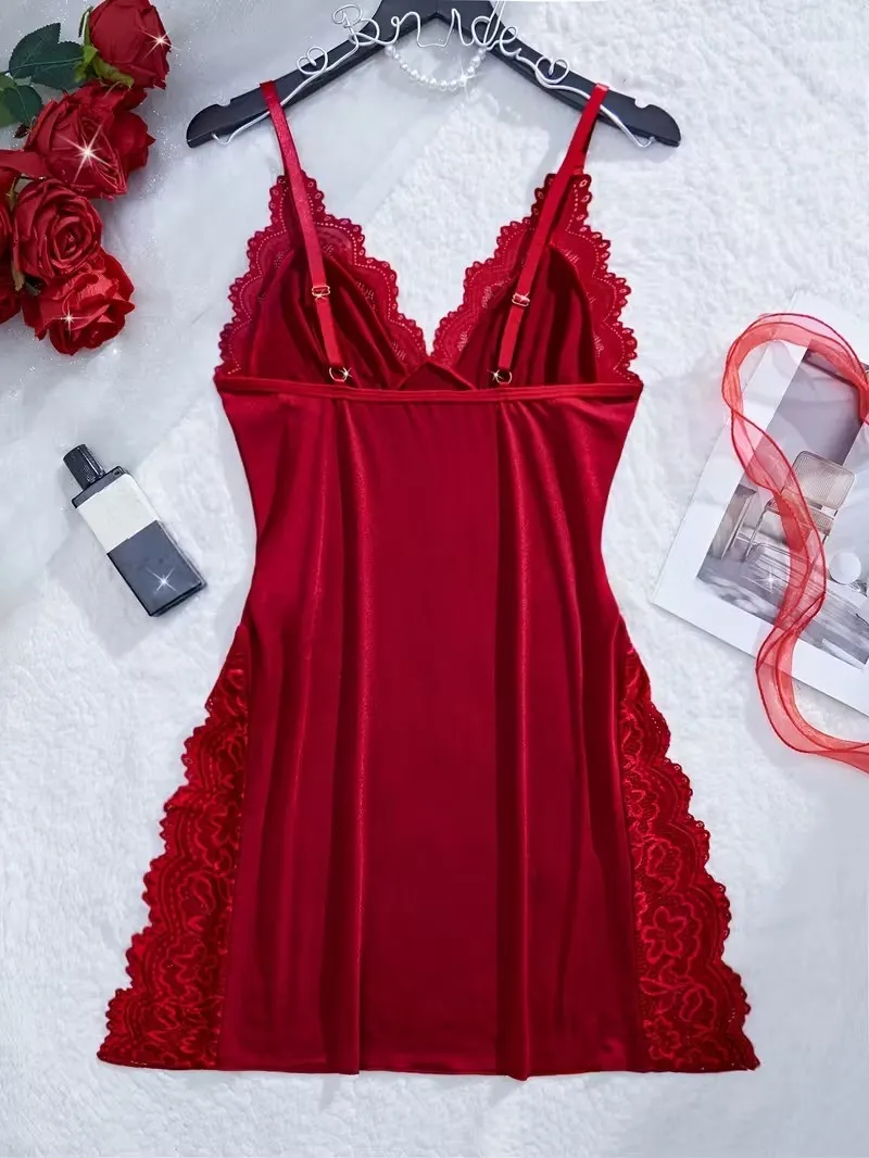 PIJAMA BATA ENCAJE VINO LPJ10