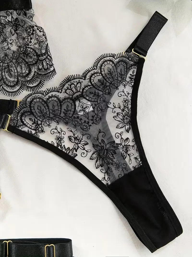 CONJUNTO LIGUERO ENCAJE FLORAL LCL29