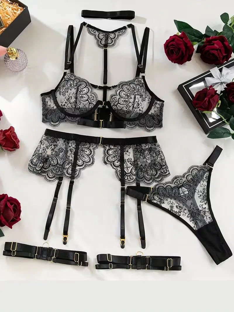 CONJUNTO LIGUERO ENCAJE FLORAL LCL29