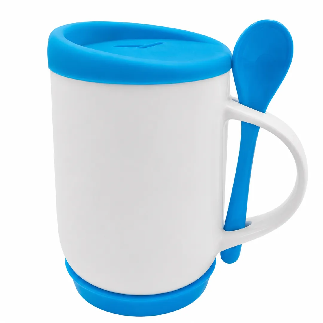 MUGS CUCHARA TAPA SILICONA AZUL CLARO