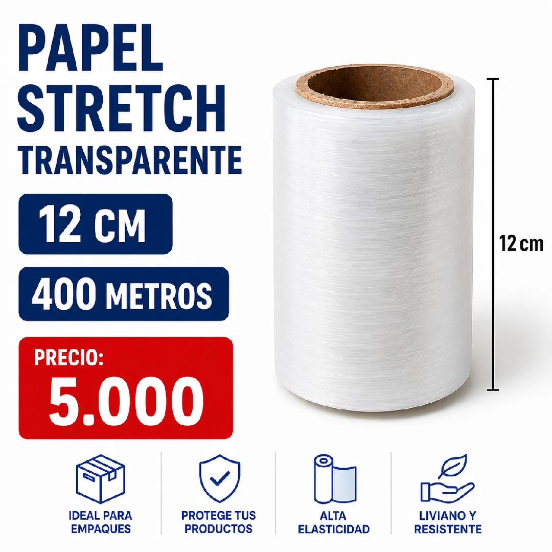 PAPEL STRETCH TRANSPARENTE 12 CM  X 400 METROS