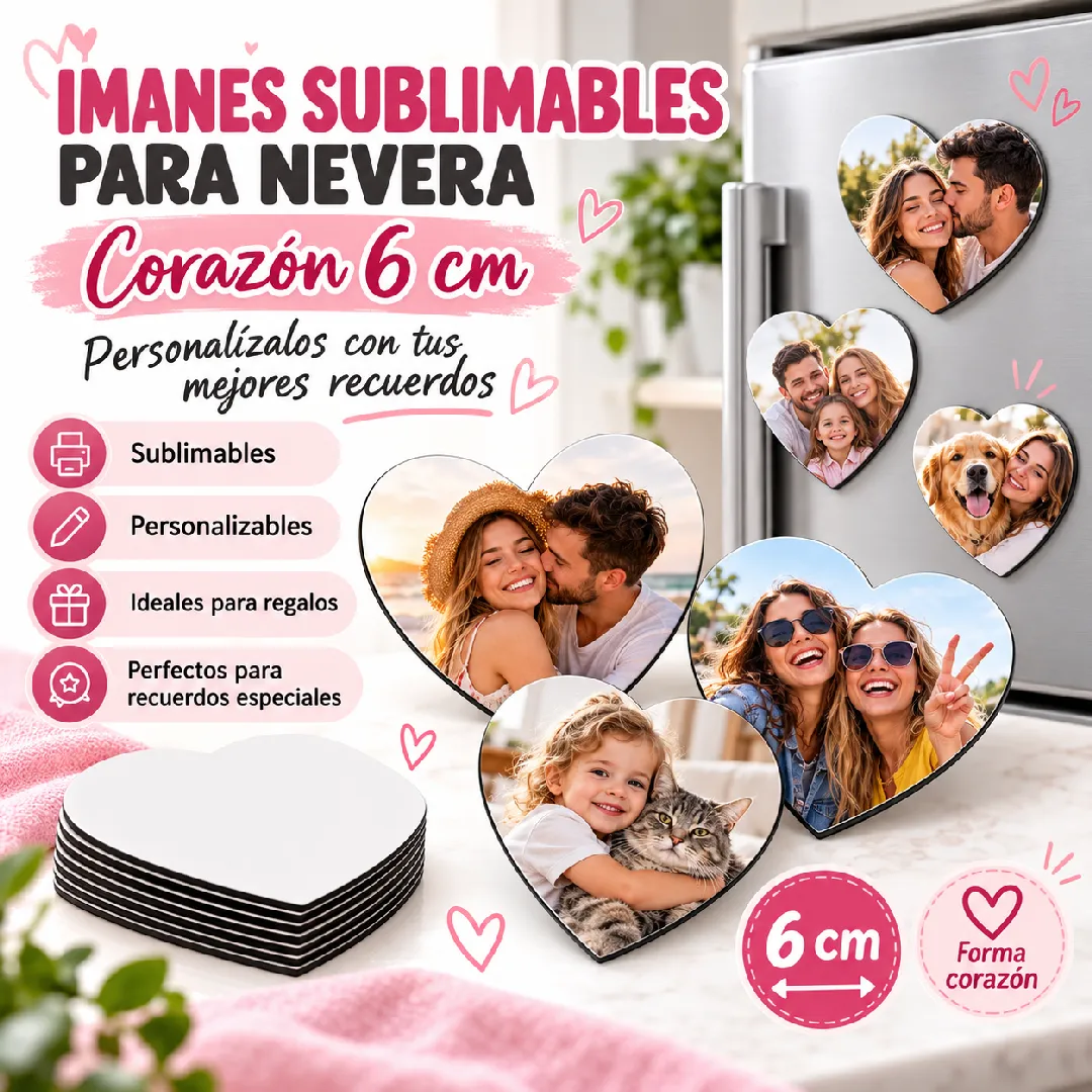 IMANES SUBLIMABLES PARA NEVERA CORAZON 6 CM