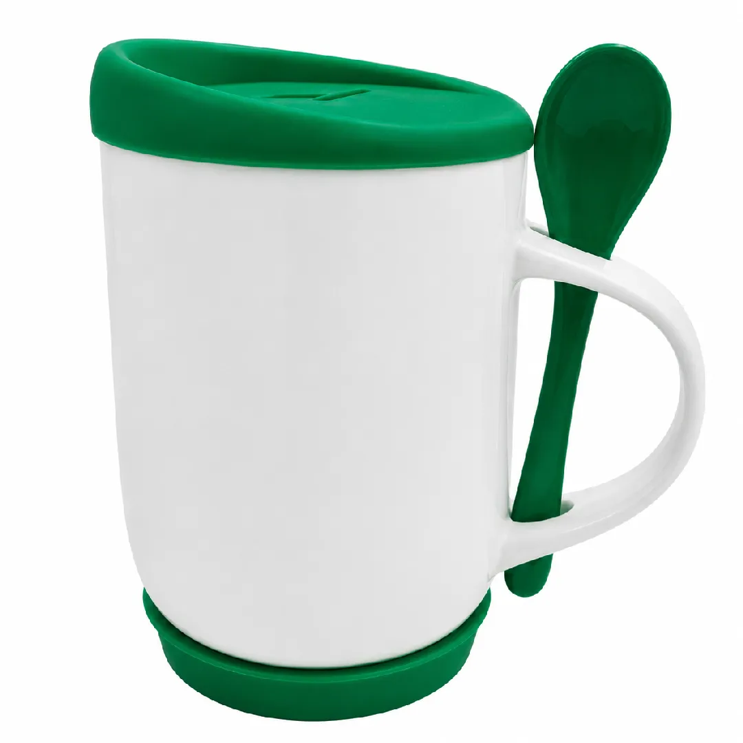 MUGS CUCHARA TAPA SILICONA VERDE OSCURO