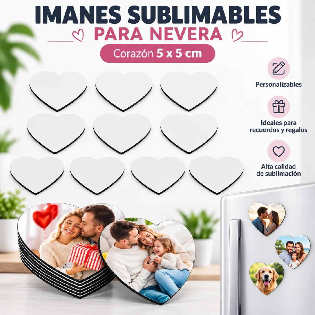 IMANES SUBLIMABLES PARA NEVERA CORAZON 5X5 CM