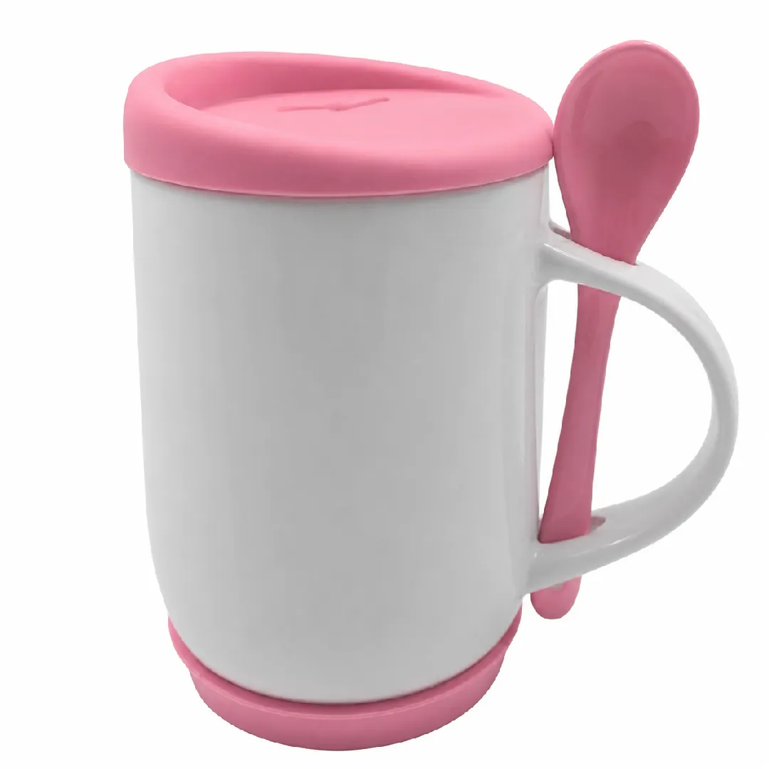 MUGS CUCHARA TAPA SILICONA ROSADO