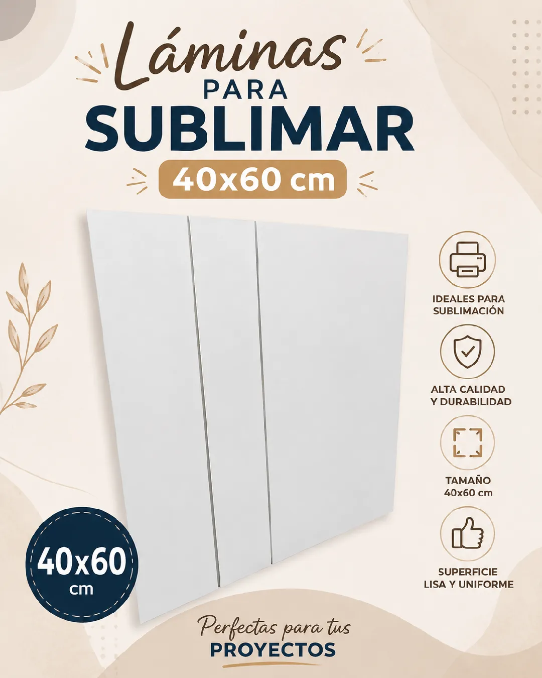 LAMINAS PARA SUBLIMAR BLANCA 40 X 60 CM