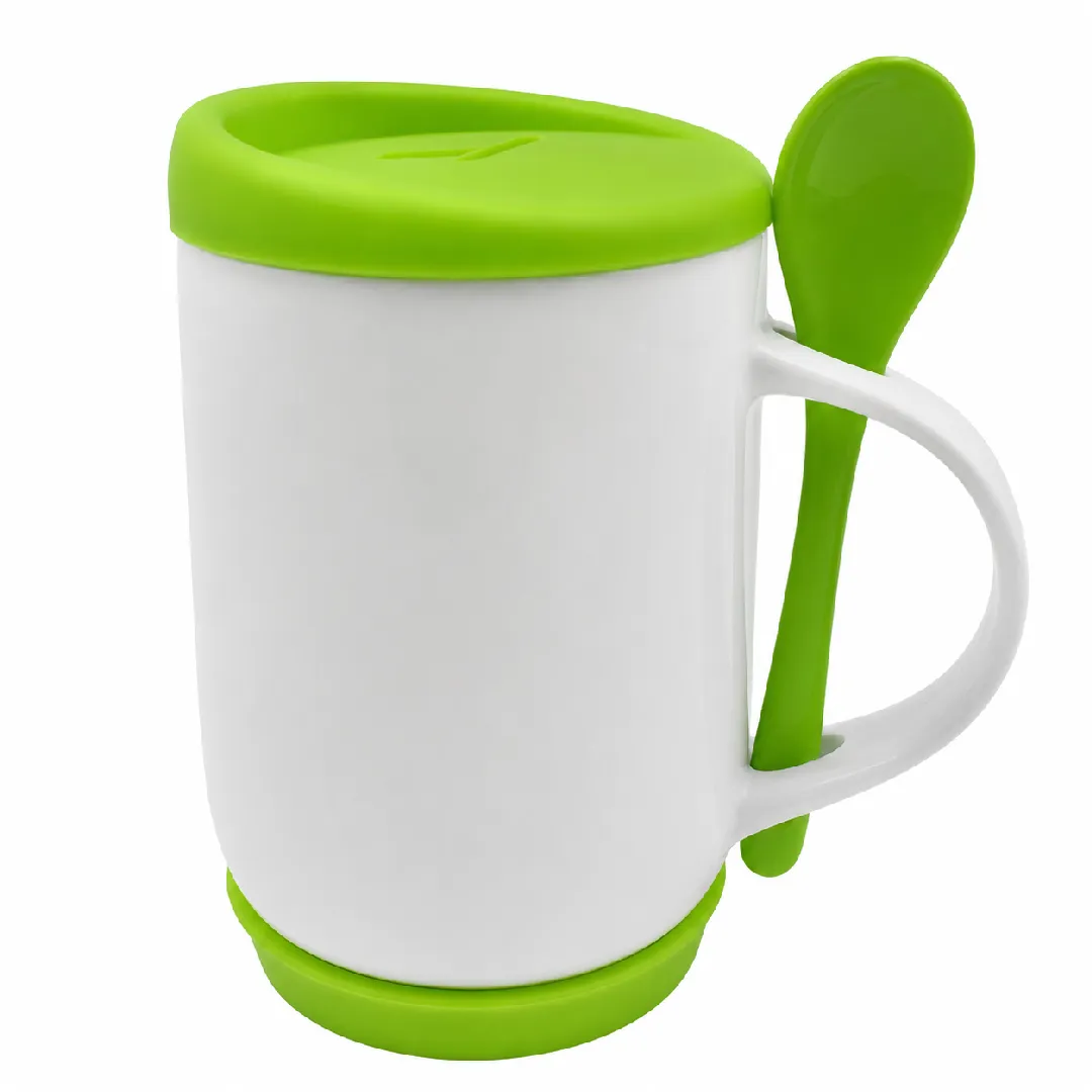 MUGS CUCHARA TAPA SILICONA VERDE CLARO