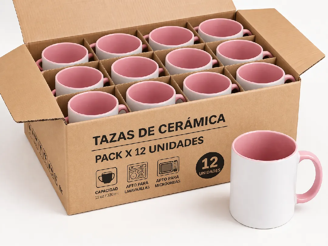 MUGS COLOR INTERNO Y OREJA ROSADO POR 12 UNIDADES