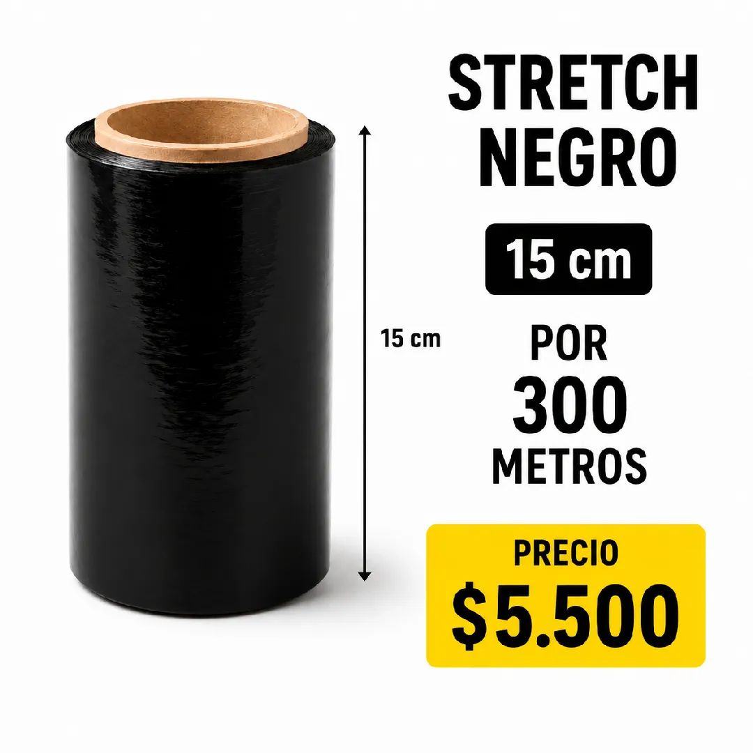 PAPEL STRETCH NEGRO 15 CM X 300 METROS