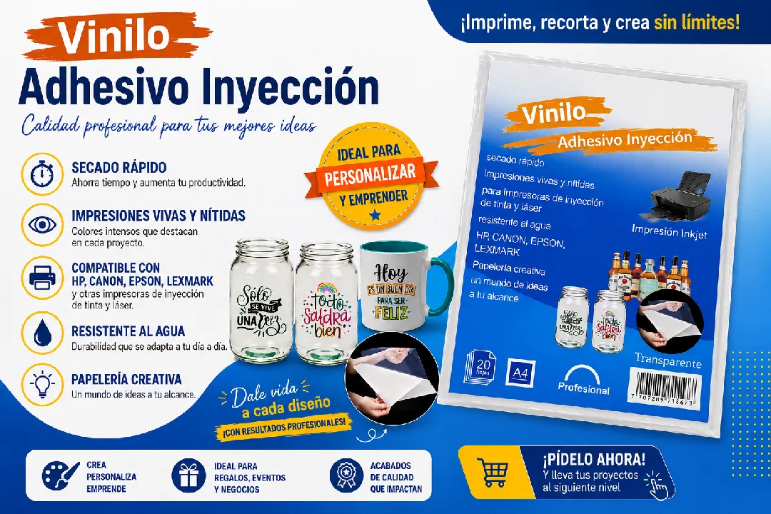 PAPEL INKJET ADHESIVO TRANSPARENTE X 20 HOJAS