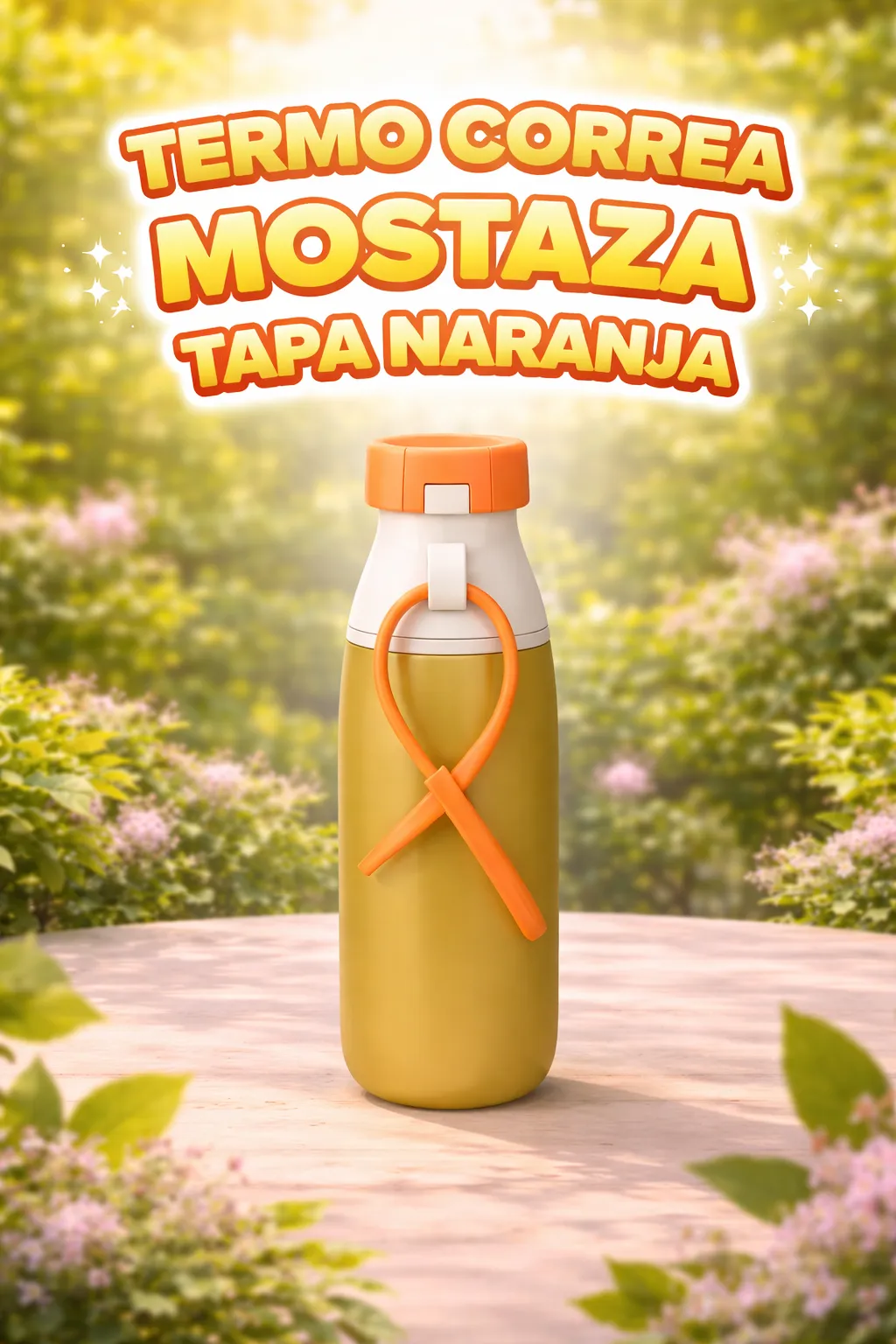 TERMO CORREA MOSTAZA TAPA NARANJA