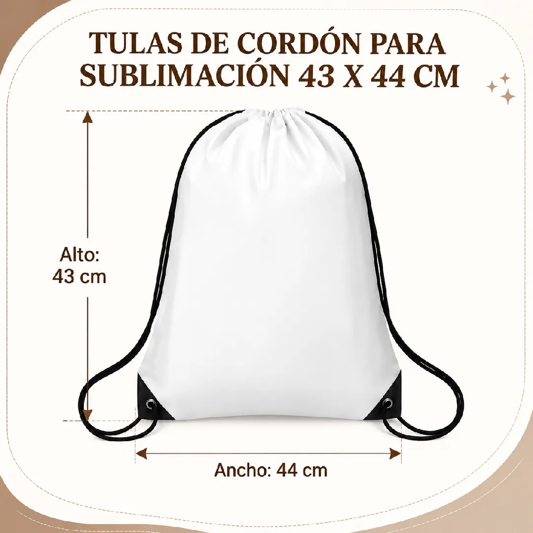 TULAS DE CORDON PARA SUBLIMACION 43 X 44 CM