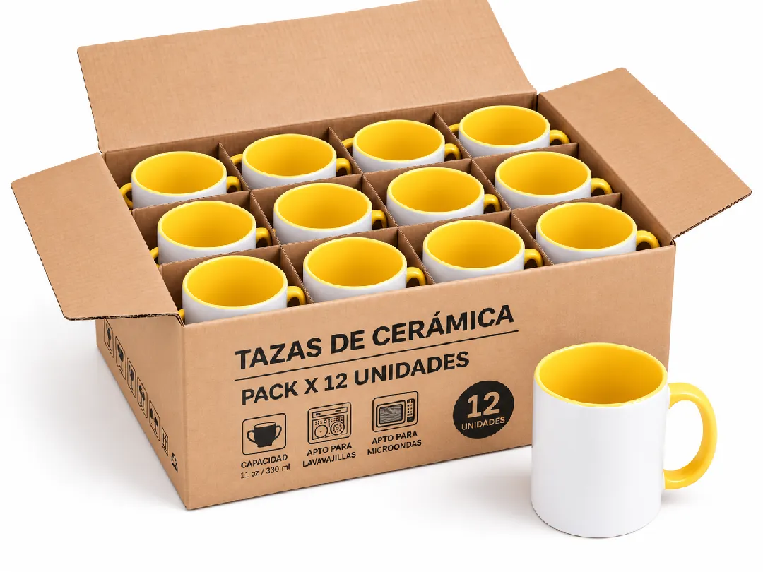 MUGS COLOR INTERNO Y OREJA AMARILLO POR 12 UNIDADES