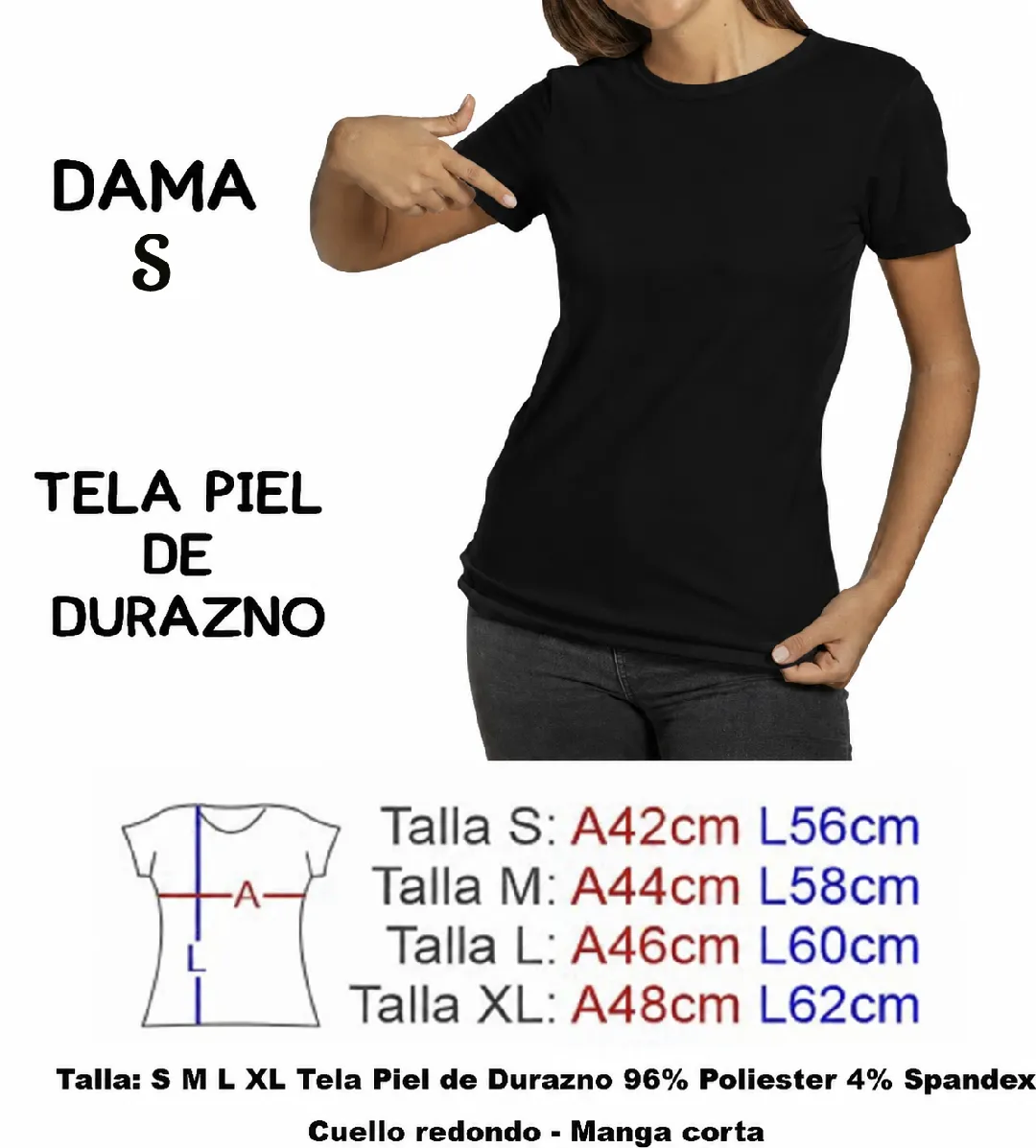 CAMISETA NEGRA PIEL DE DURAZNO DAMA TALLA S