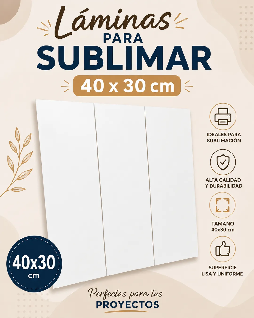 LAMINAS PARA SUBLIMAR BLANCA 40 X 30 CM