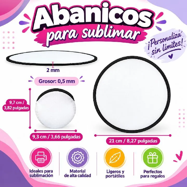 ABANICOS PARA SUBLIMAR BORDE NEGRO 21 CM