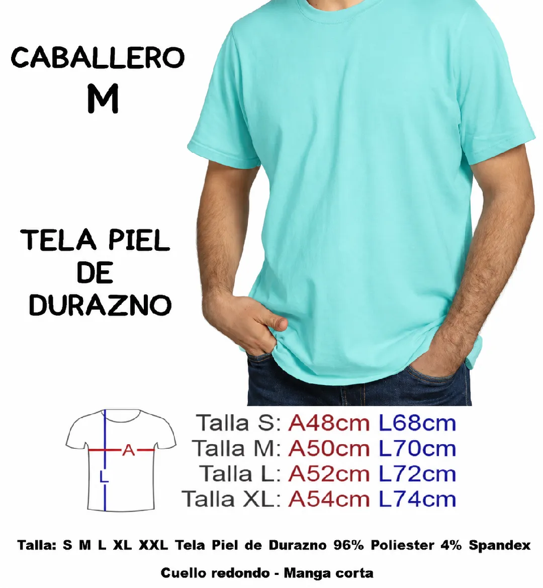 CAMISETA VERDE MENTA  PIEL DE DURAZNO CABALLERO  TALLA M