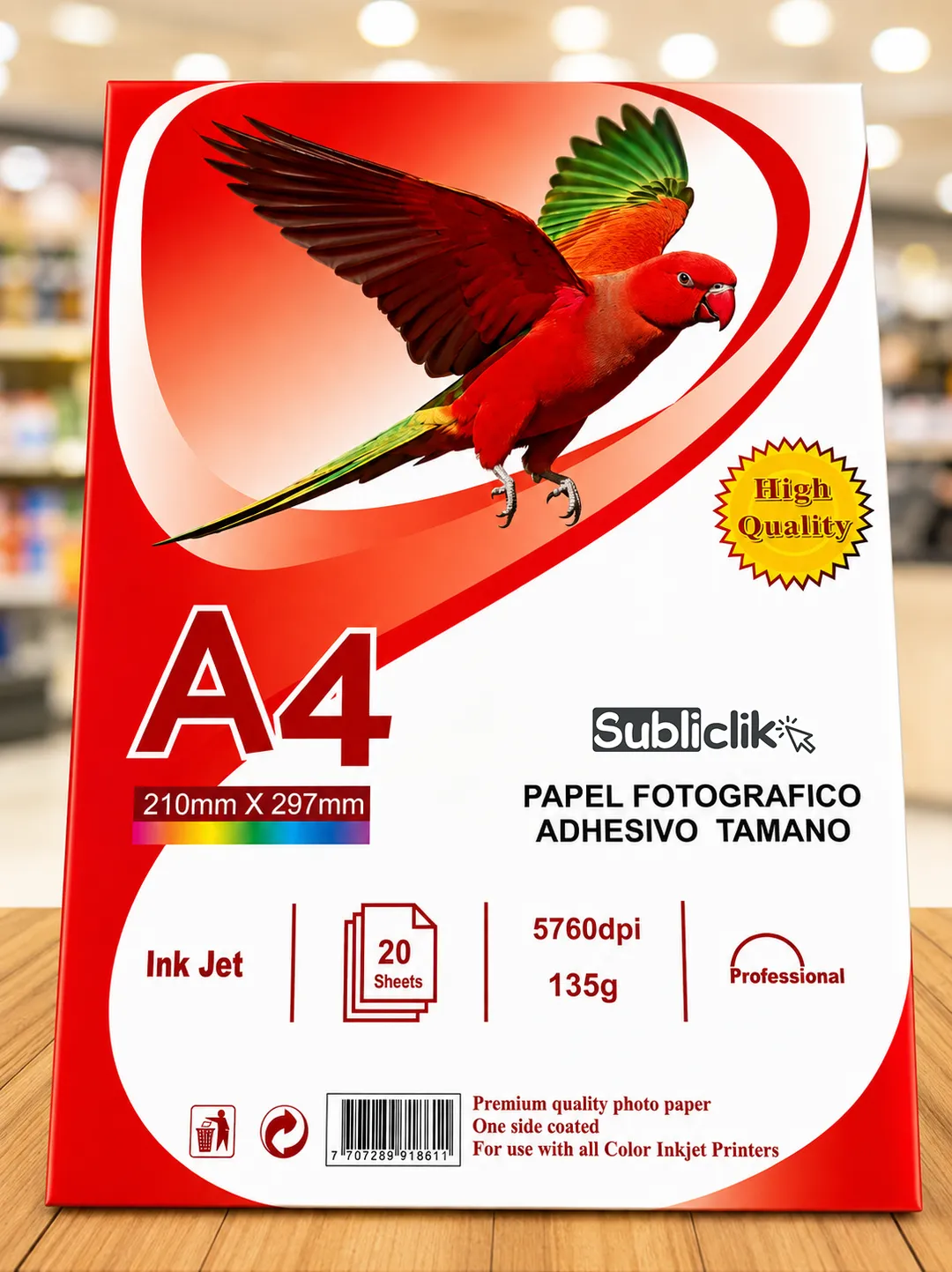 PAPEL FOTOGRAFICO ADHESIVO A4 - 135 GRAMOS X 20 UNIDADES