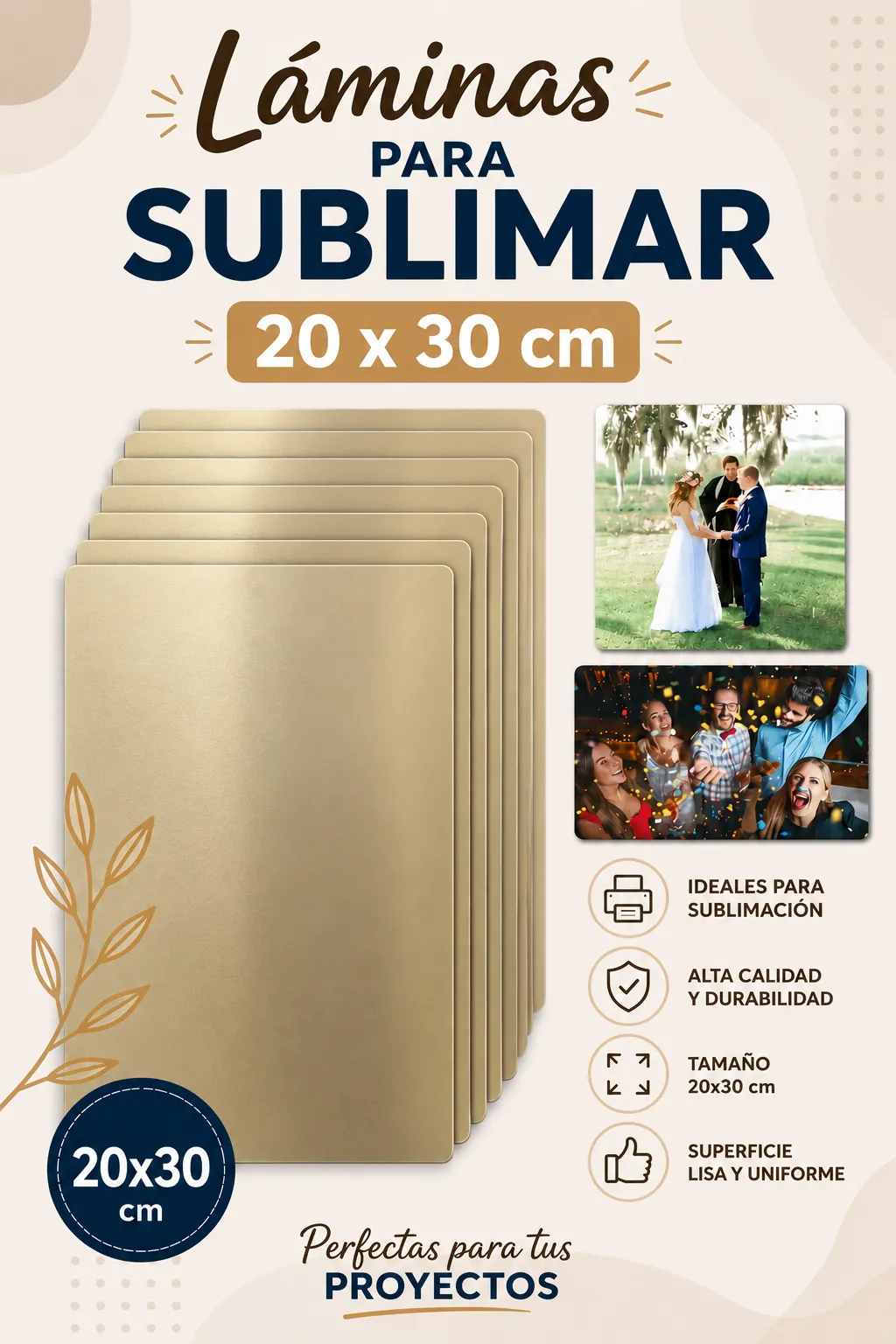 LAMINAS PARA SUBLIMAR DORADA 20 X 30 CM