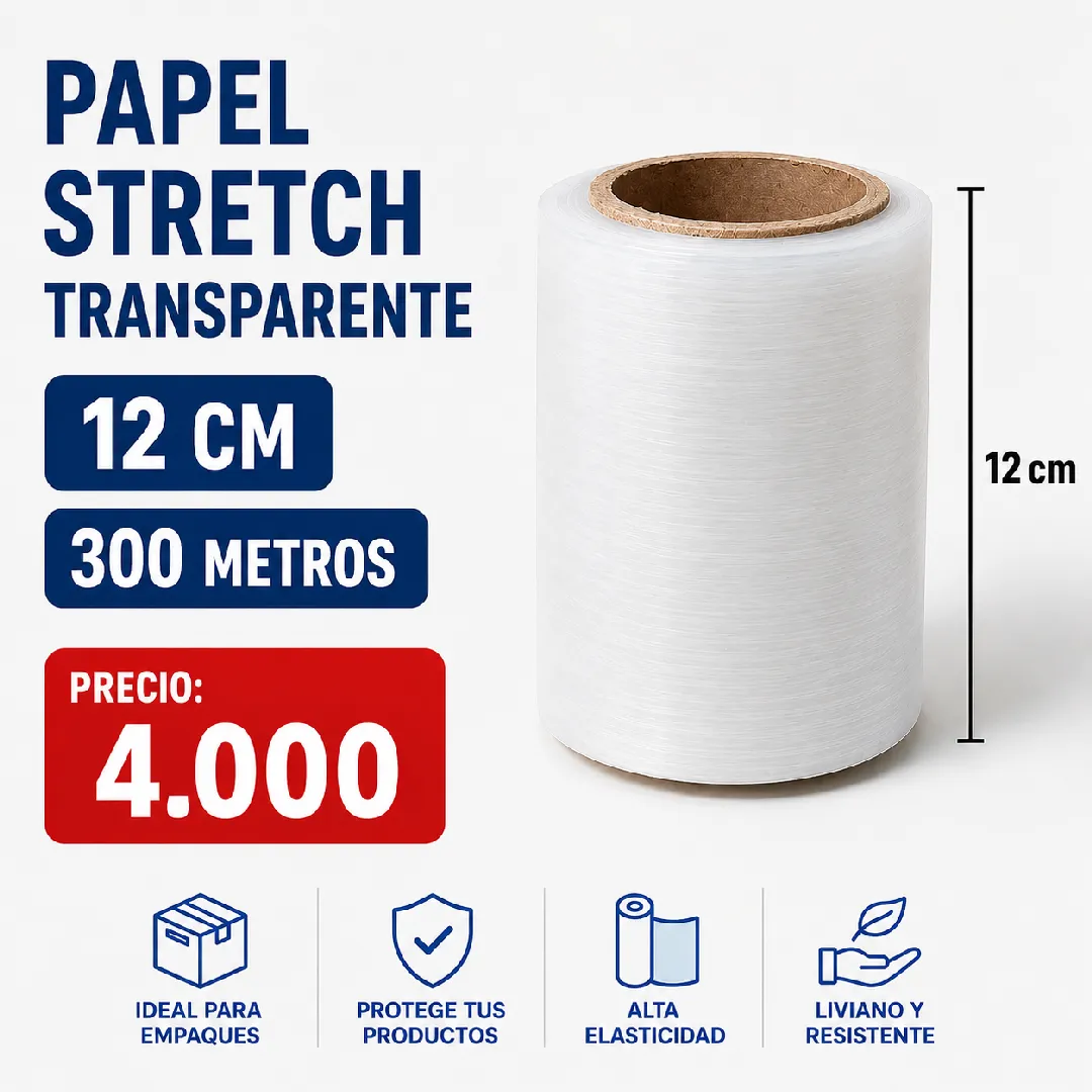 PAPEL STRETCH TRANSPARENTE 12 CM x 300 METROS