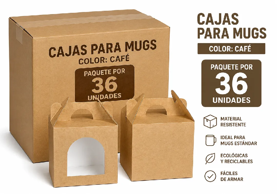 CAJA PARA MUGS CAFE PAQUETE POR 36 UNIDADES