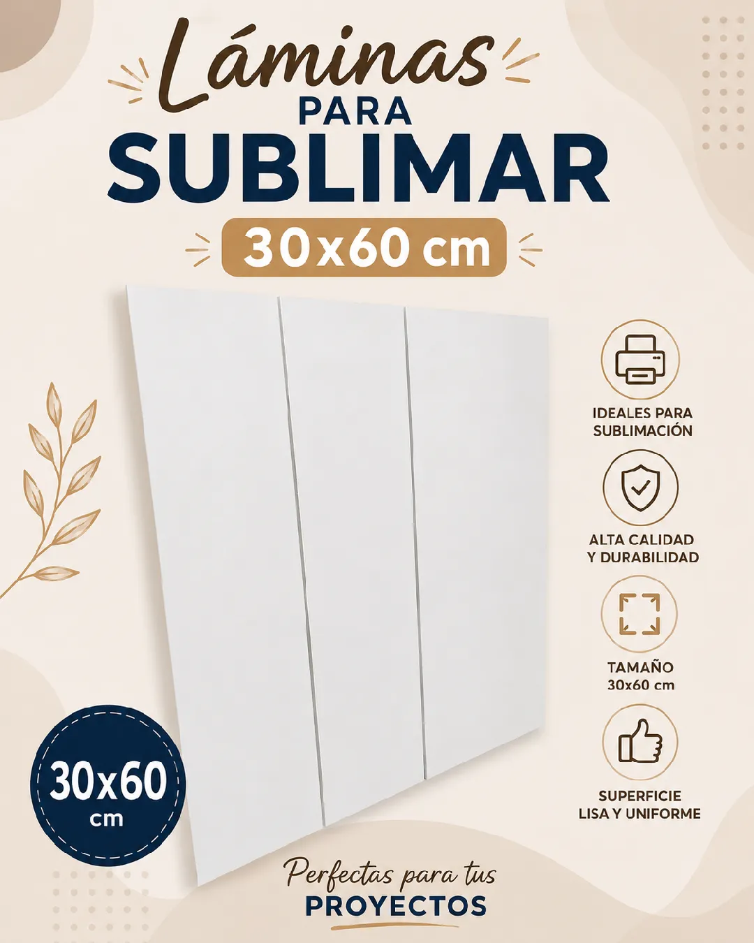 LAMINAS PARA SUBLIMAR BLANCA 30 X 60 CM