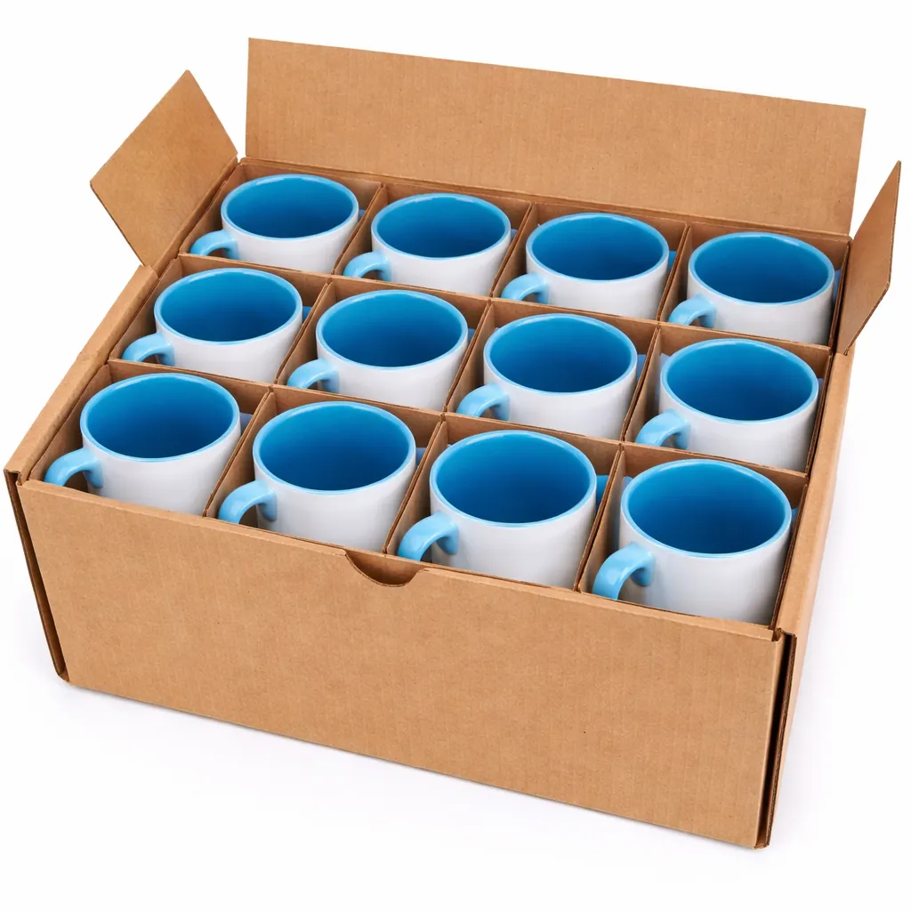 MUGS COLOR INTERNO Y OREJA AZUL CLARO POR 12 UNIDADES