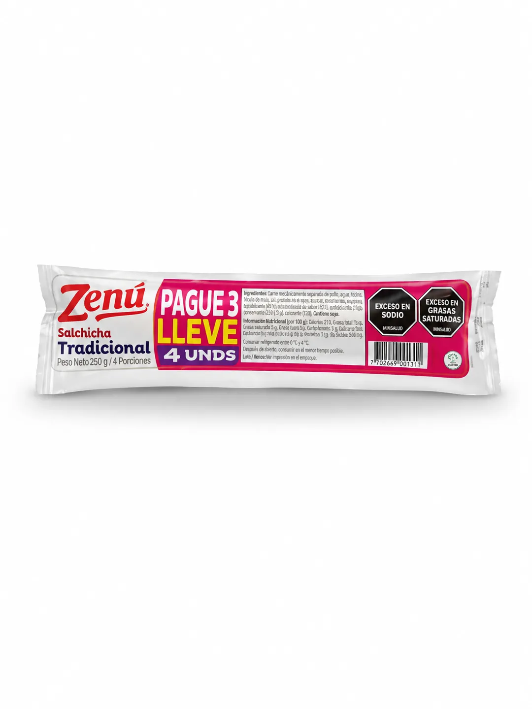 SALCHICHA TRADICIONAL ZENU 136 GM X 4 UNDS