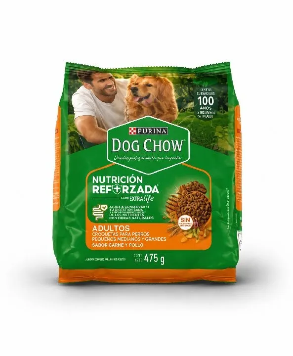 PURINA DOG CHOW ADULTOS PEQUEÑOS MEDIANOS Y GRANDES SABOR CARNE Y POLLO X 475 G