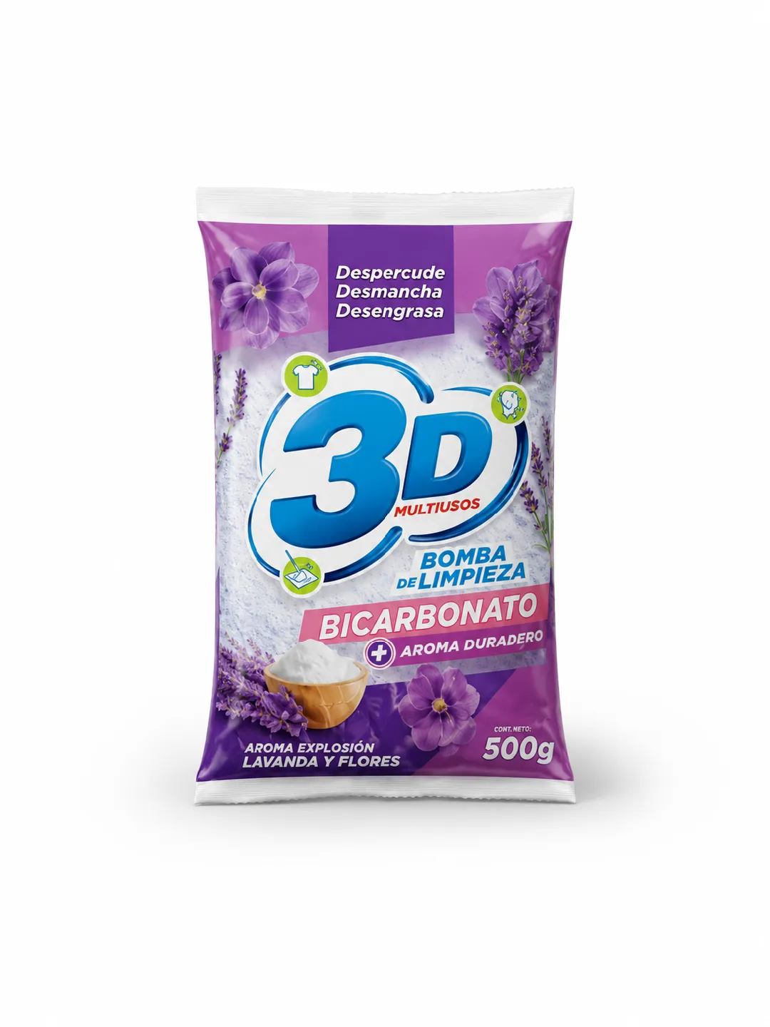 DETERGENTE 3D LAVANDA Y FLORES X 500 GM