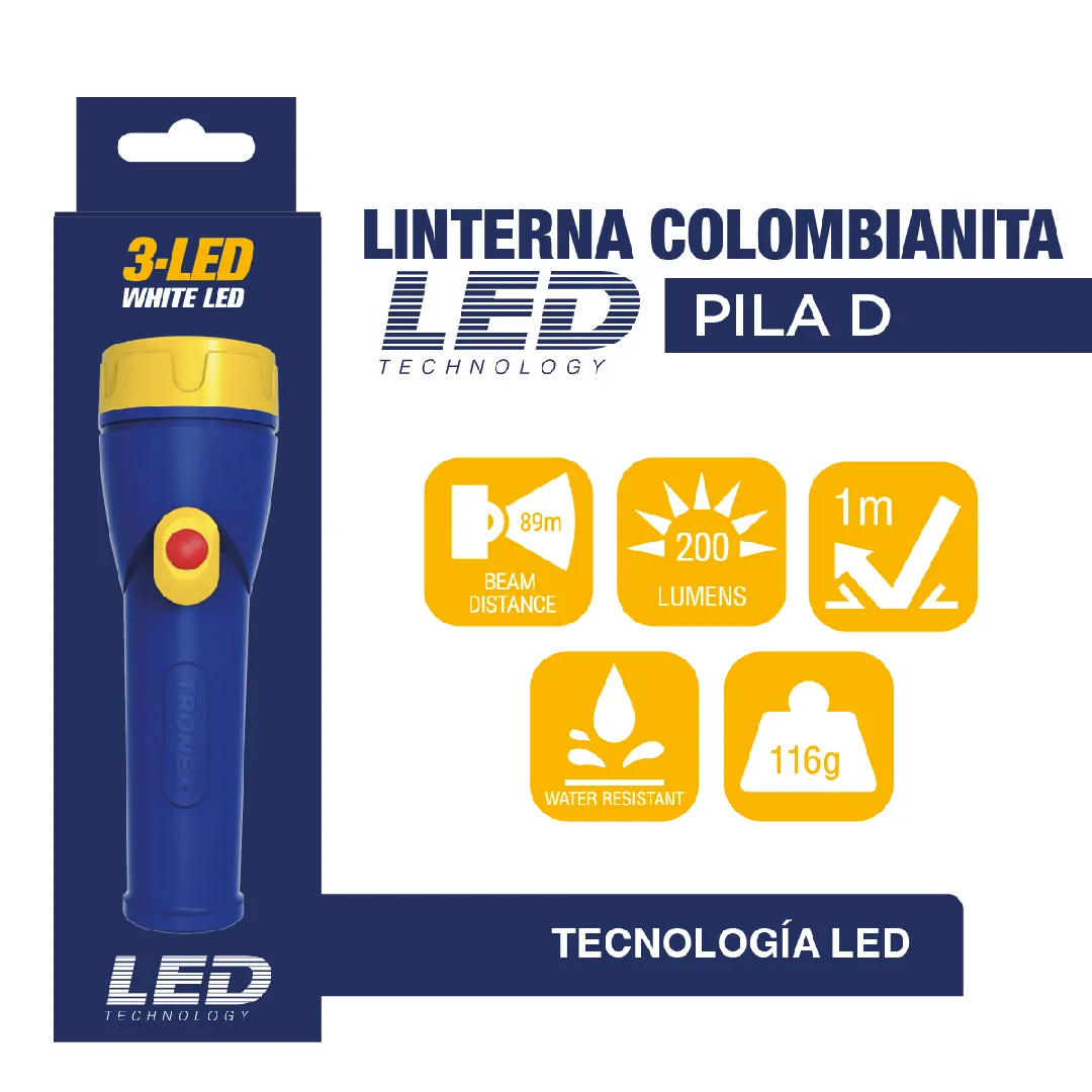 LINTERNA TRONEX PLASTICA AZUL COLOMBIANITA 2D