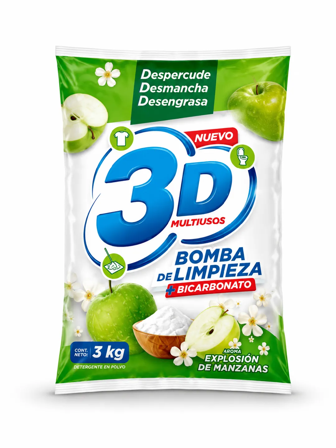 DETERGENTE 3D MANZANA X 3 KG