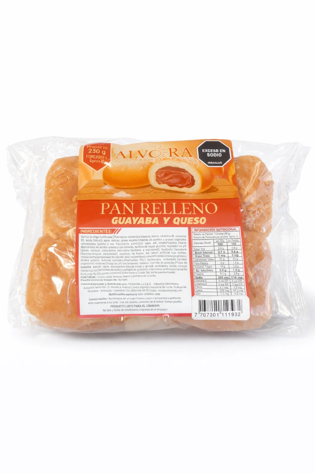 PAN RELLENO GUAYABA Y QUESO ALVORA X 230 GM