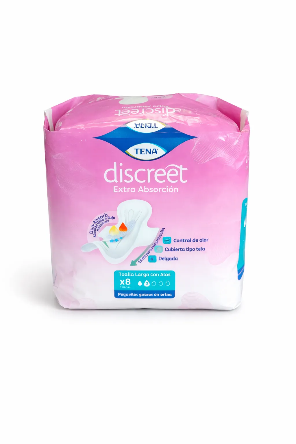 TOALLA LARGAS CON ALAS TENA DISCREET EXTRA ABSORCION X 8 UNDS