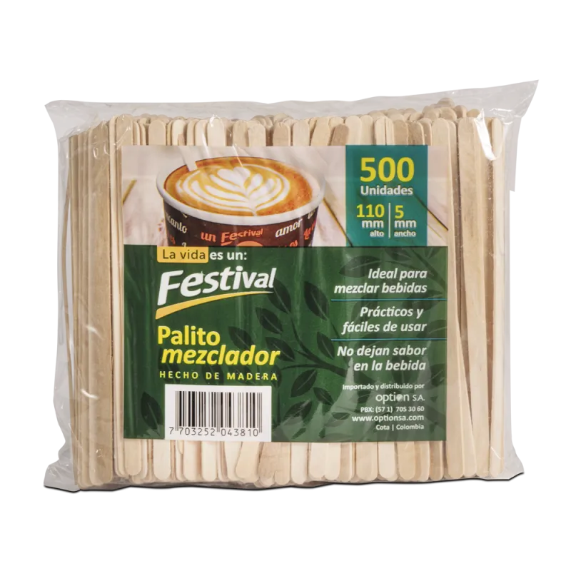 MEZCLADOR MADERA REDONDO 500 UNDS 11 CM FESTIVAL