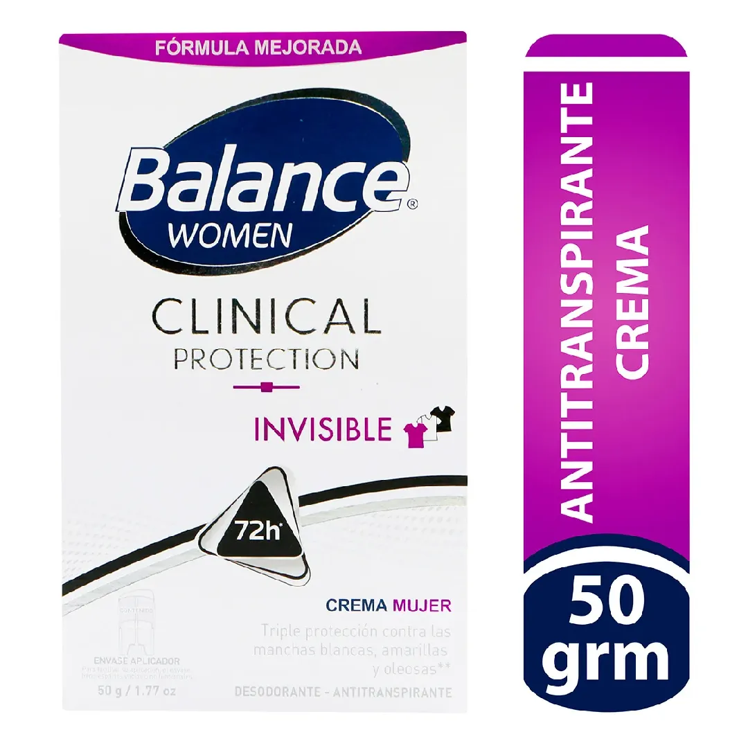 DESORORANTE BALANCE WOMEN CLINICAL PROTECTION INVISIBLE X 50 G