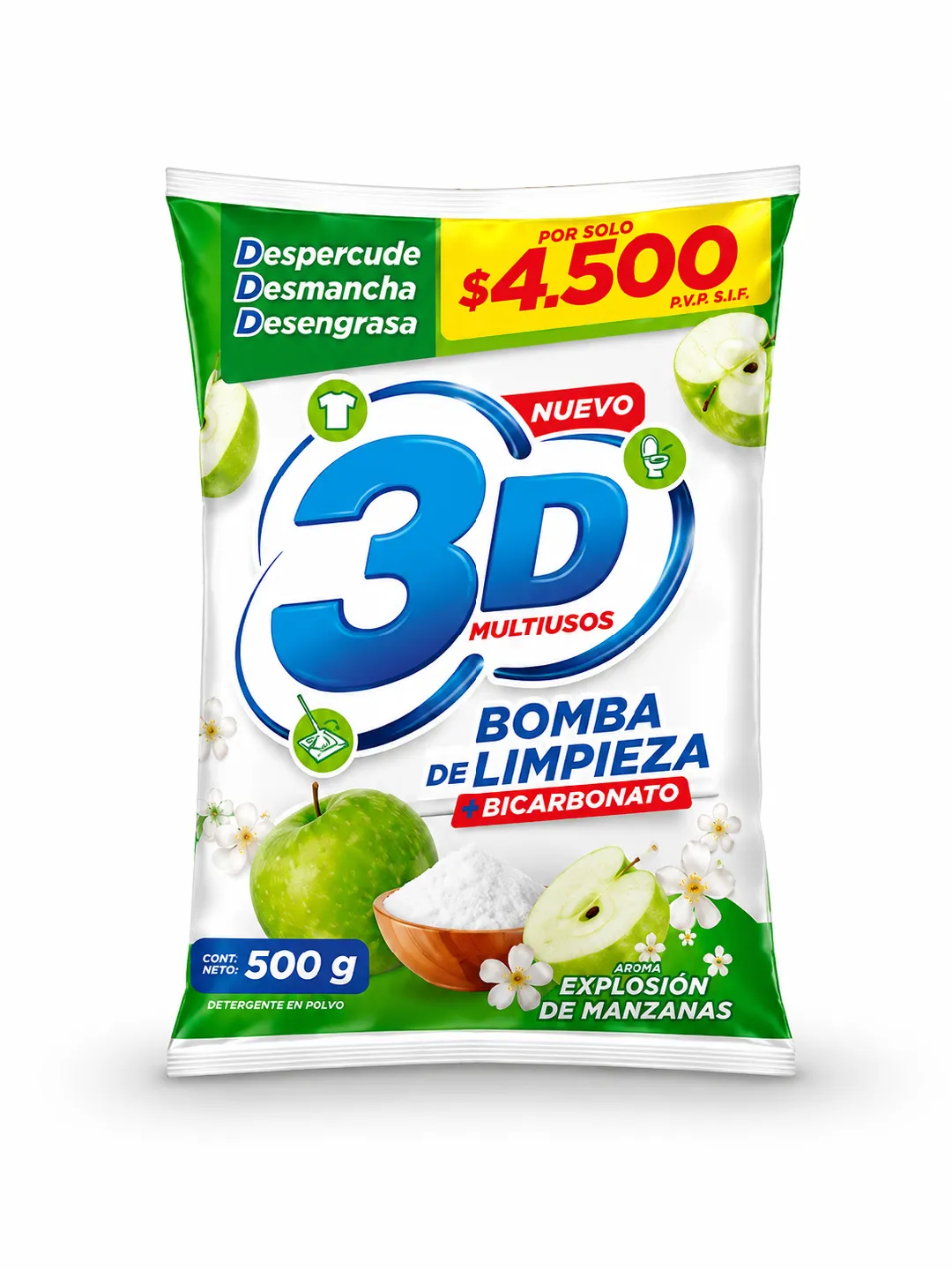 DETERGENTE 3D MANZANA 500 GM