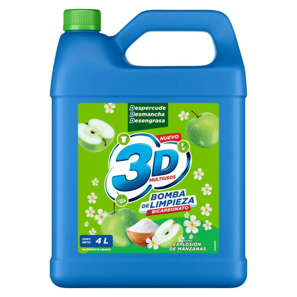 DETERGENTE 3D LIQUIDO MULTIUSOS MANZANA X 4000 ML