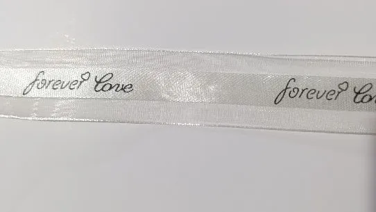 CINTA SATINADA ORGANZA PERLA DISEÑO FOREVER LOVE  1M